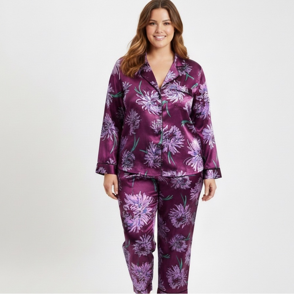 🌸 VINTAGE VIBES Jaclyn Smith Floral Satin Loungewear / 2 Piece Pyjama Set | 3X